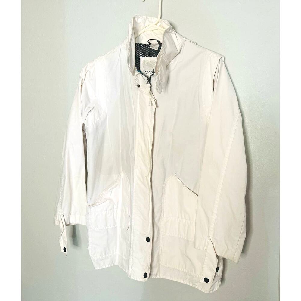 ColeB White Running Rain Zip up Button Cover Hooded Jacket size Small